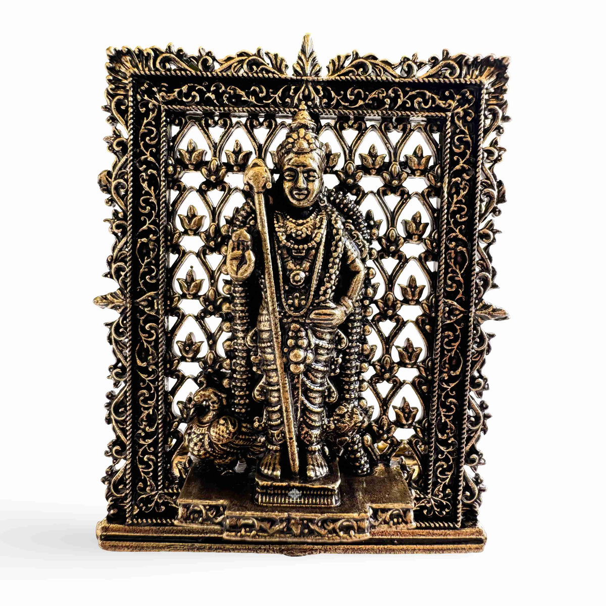 Pure Brass Miniature Murugan Ji Murti with Ornate Border - 7.37 cm