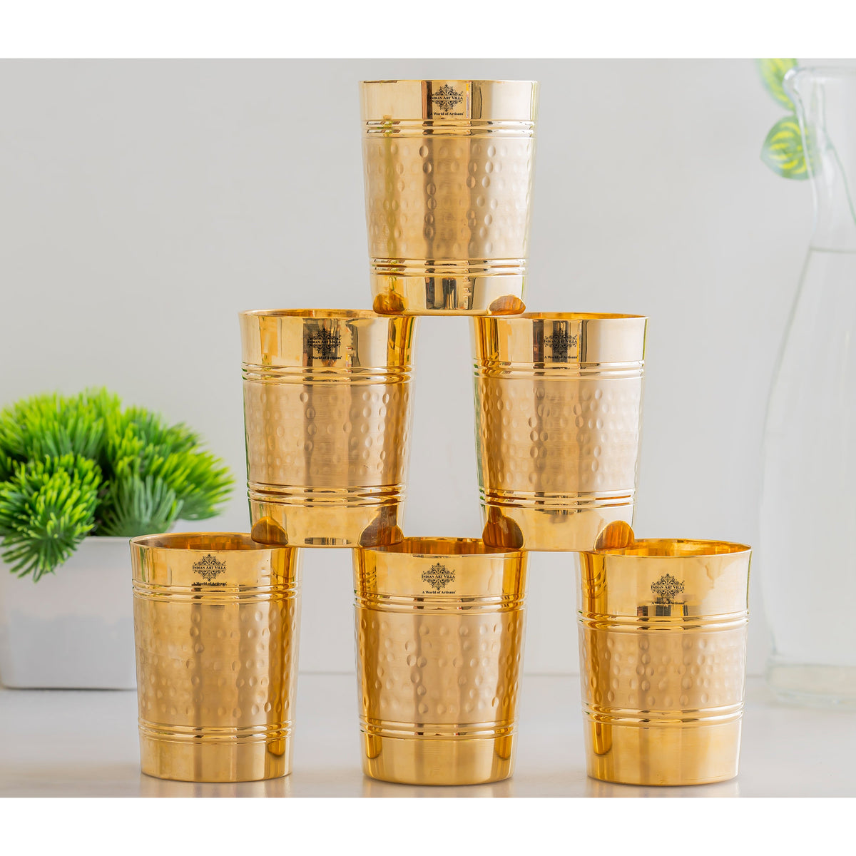 Pure Brass Hammered Lining Design Glass,220 ML
