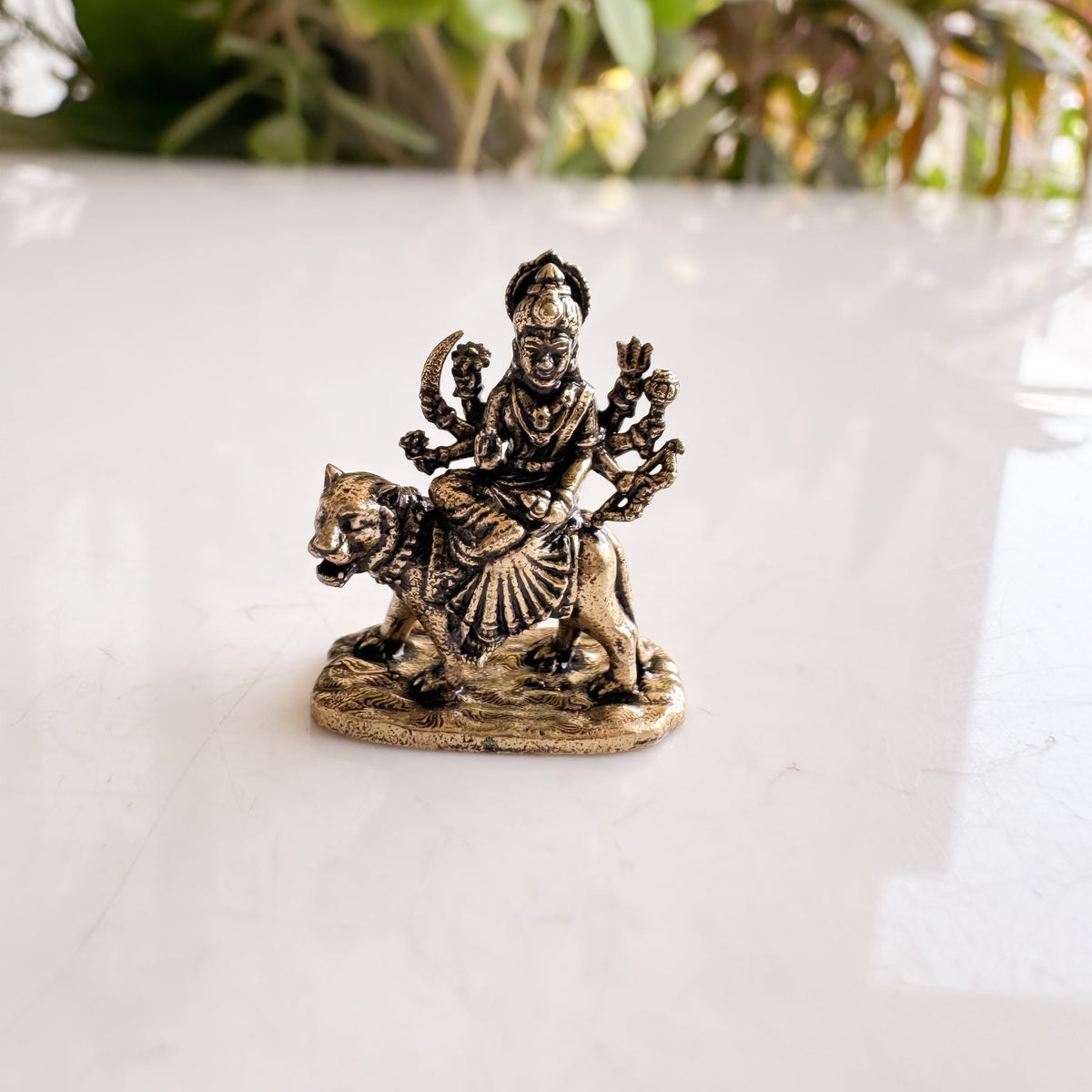 Pure Brass Miniature Durga Ji Sitting on Lion Idol for Pooja