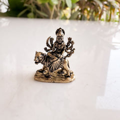 Pure Brass Miniature Durga Ji Sitting on Lion Idol for Pooja