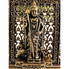 Pure Brass Miniature Murugan Ji Murti with Ornate Border - 7.37 cm