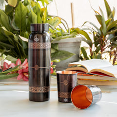 Pure Copper Drinkware Gift Set With Embossed Design