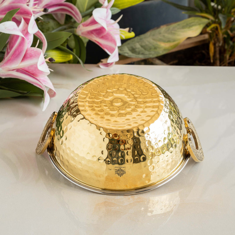 Brass Steel Kadai With Hammered Design- Tableware & Serveware