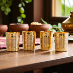 Pure Brass Hammered Lining Design Glass,220 ML