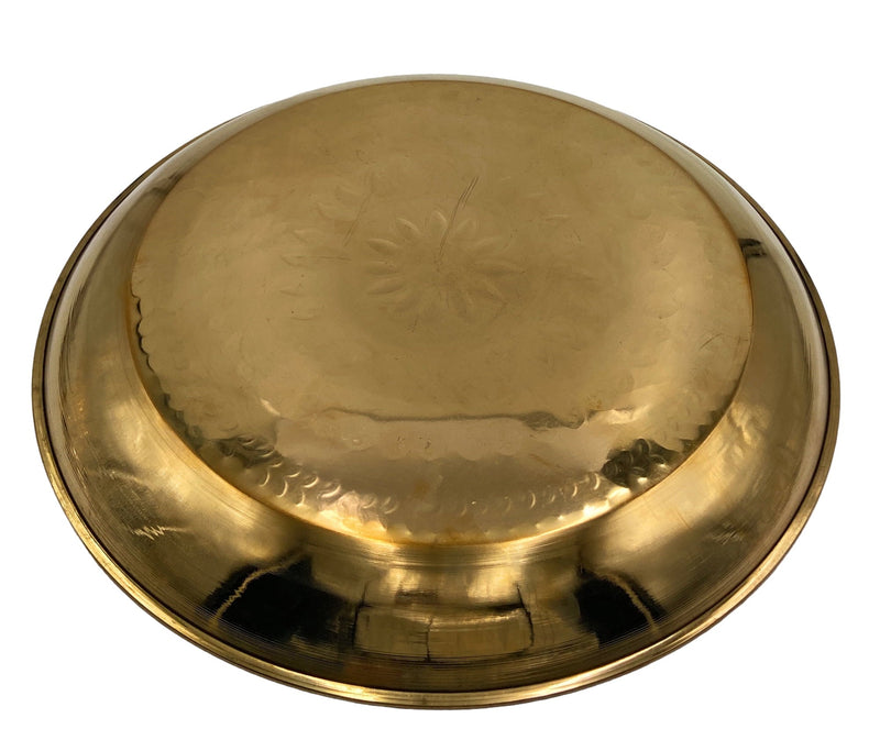 Handcrafted Brass Pooja Thali, Traditional Peetal Aarti Plate, Temple Pittal Puja Thambalam, Hitale Pitala Worship Thali, Gold, 13.39 Inch, 1 Piece