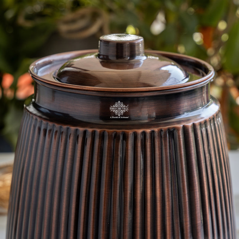 Copper Antique Brass Finish Barrel Design Water Pot 7000 ML with Tap & Lid