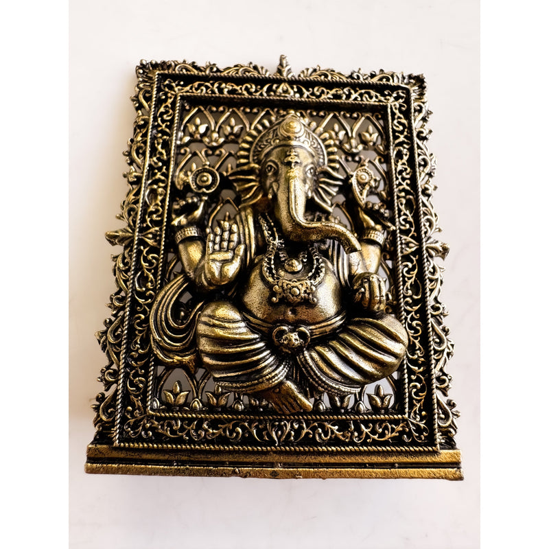Pure Brass Miniature Ganesha Idol in Frame - 7.37 cm