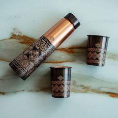 Copper Antique Finish Embossed Deisgn Bottle & 2 Glass Gift set