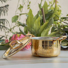 Pure Brass Pot Hammered Design With Tin Lining and Lid