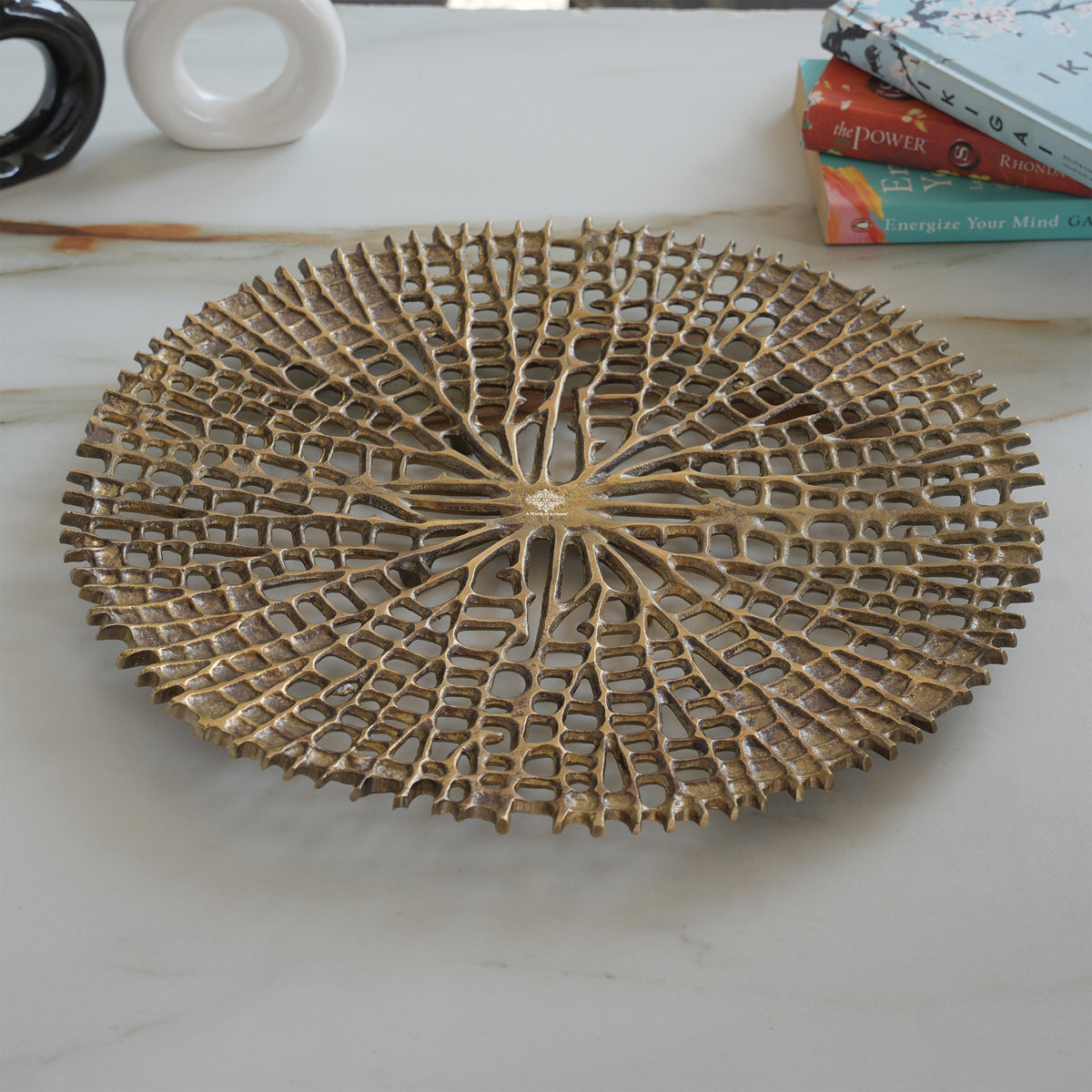 Brass Finish Round Tray 15 Inches
