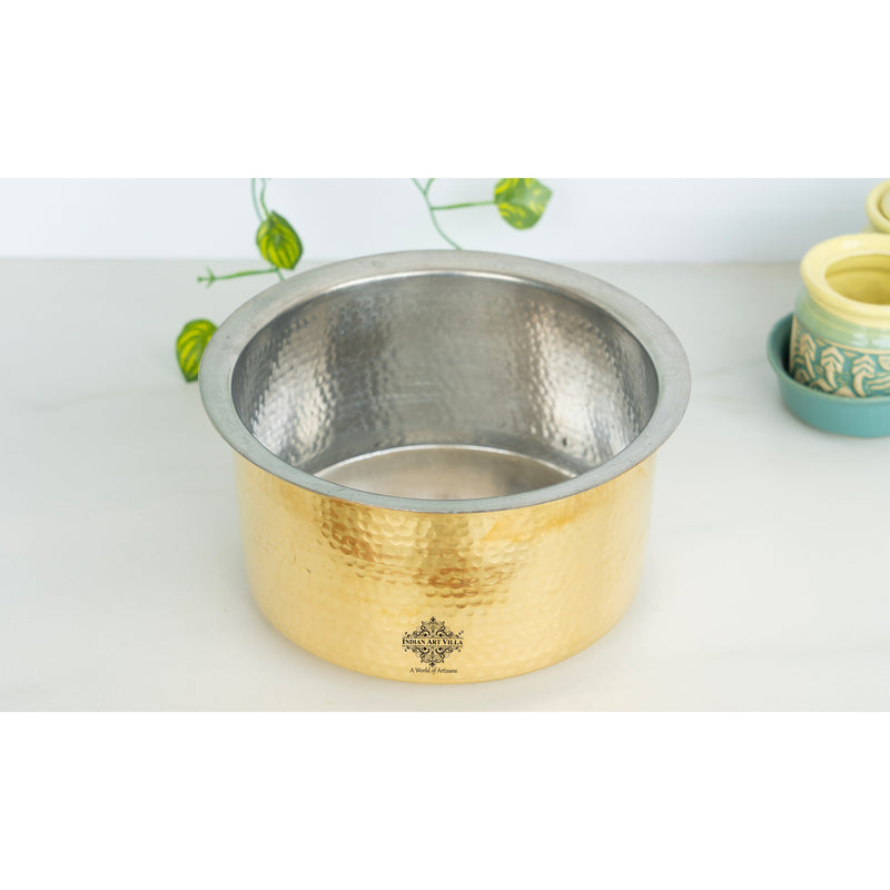 Pure Brass Patila with Lid, Tin Lining and Hammered Design