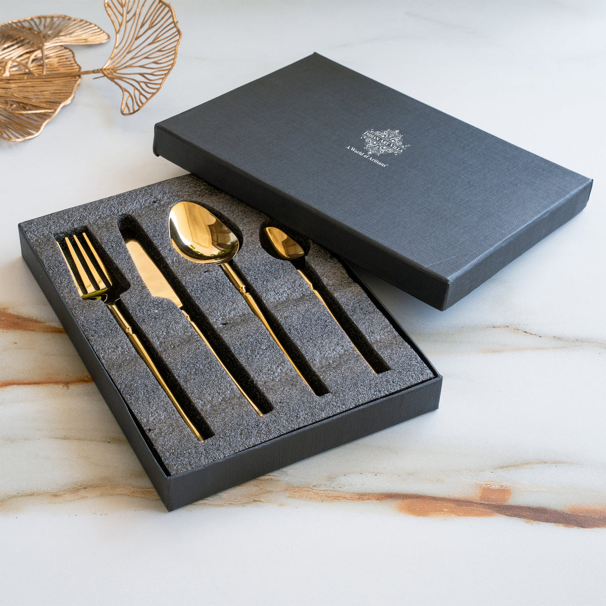 Stainless Steel Gold PVD Coated Rafail Cutlery Set of 4 for Dining & Gifting