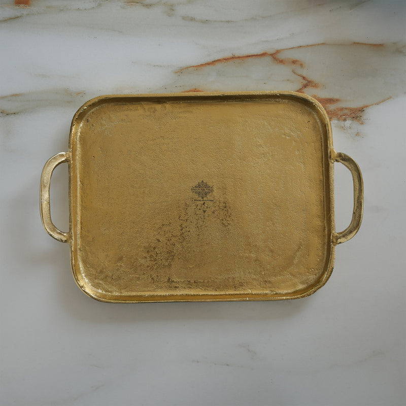 Brass Finish Tray With Both Side Handle 14.5 Inches Length