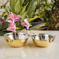 Brass Steel Kadai With Hammered Design- Tableware & Serveware