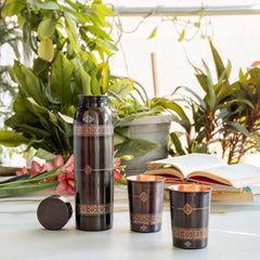 Pure Copper Drinkware Gift Set With Embossed Design