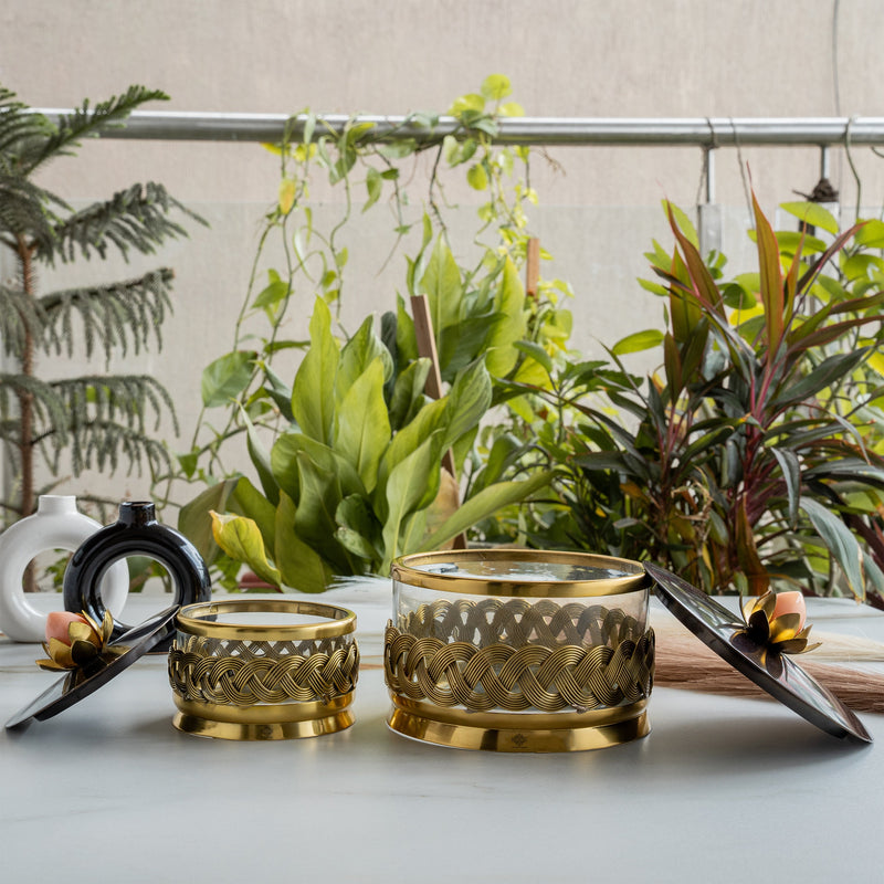Brass Decorative Multipurpose Bowl with Lid & Lotus Design Knob