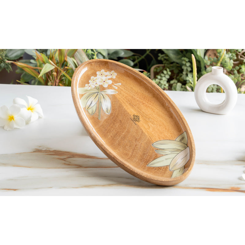 Wooden pluneria Flower Design Tray- Oval Shape