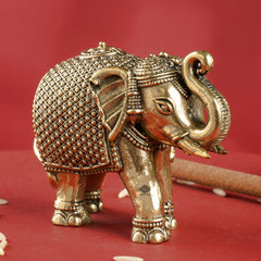 Brass Elephant Showpiece with Raised Trunk