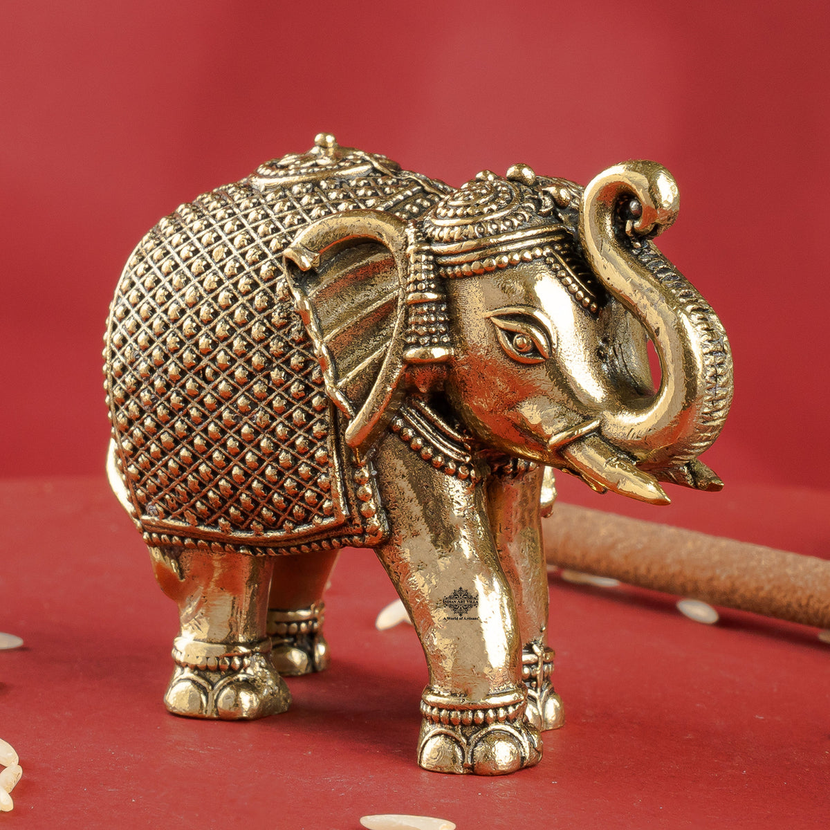 Brass Elephant Showpiece with Raised Trunk