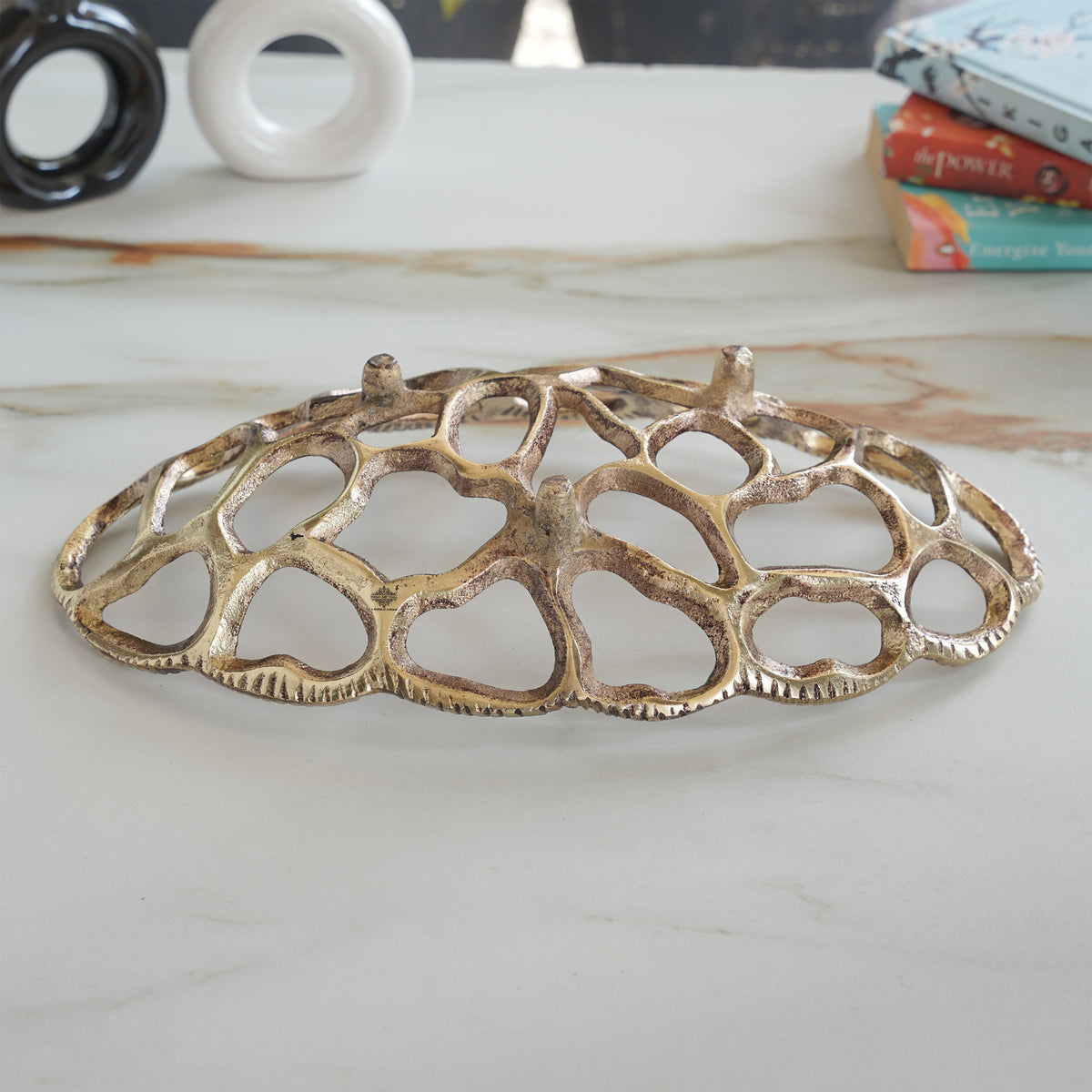 Brass Finish Oval Shape Hollow Design Tray/Fruit Basket