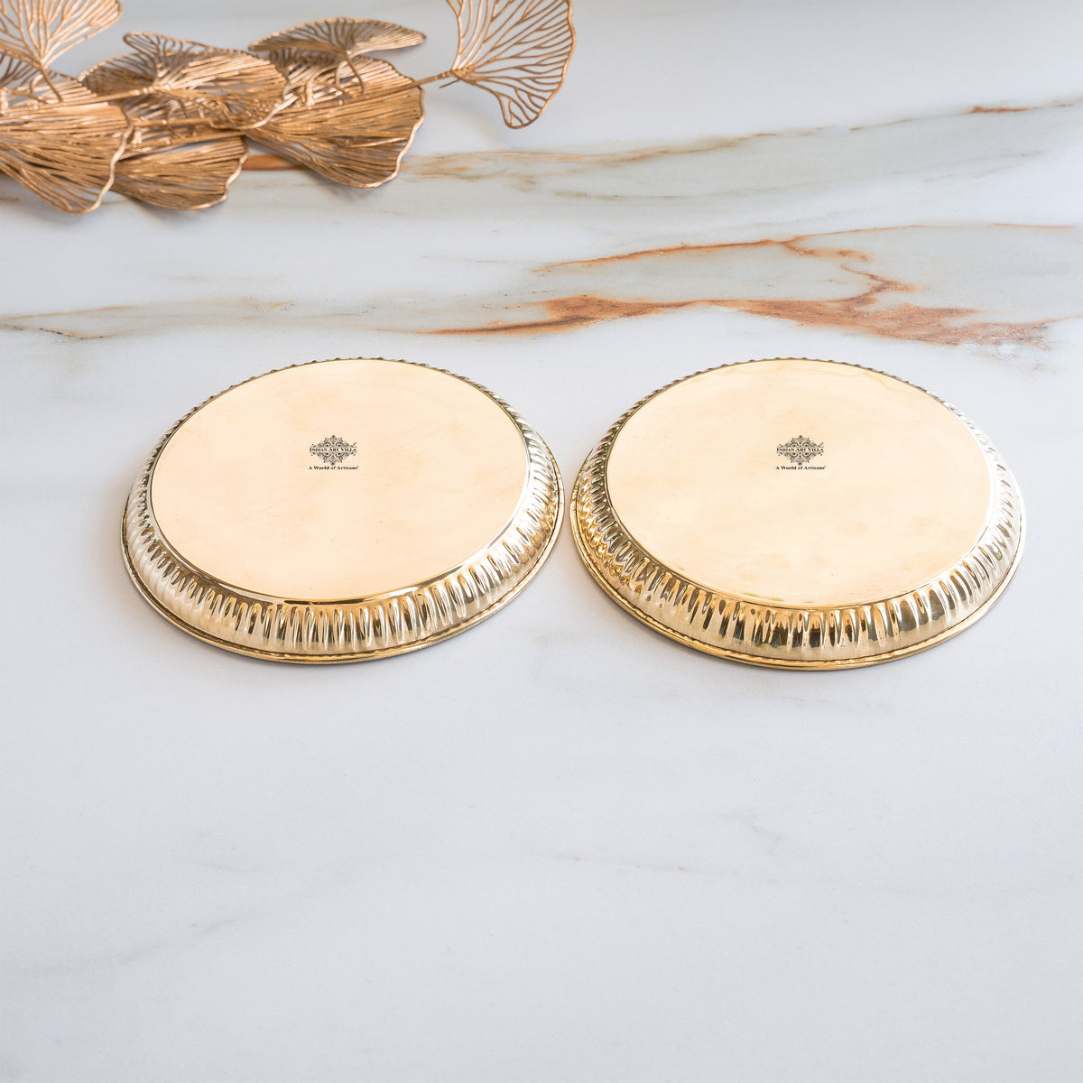 Brass Thali With Pichwai Kamdhenu Print Set Of 2