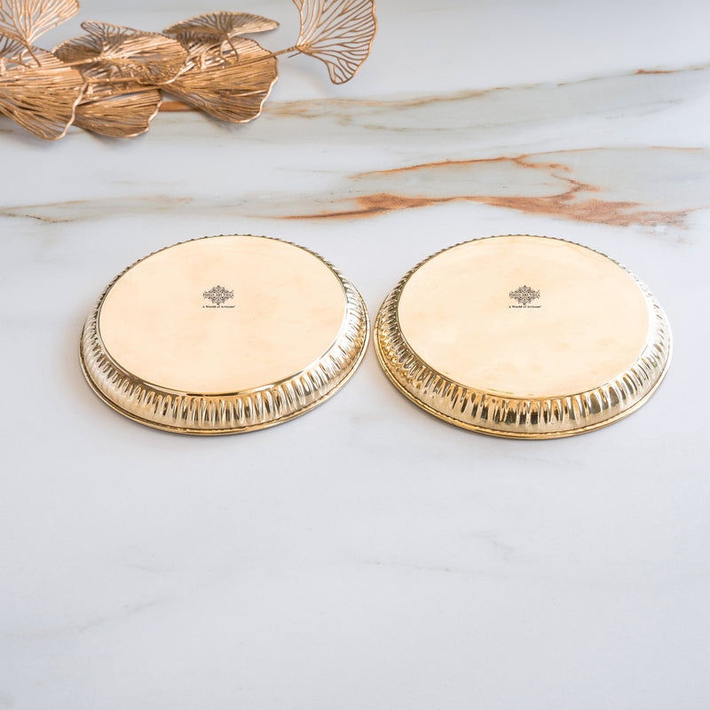 Brass Thali With Pichwai Kamdhenu Print Set Of 2