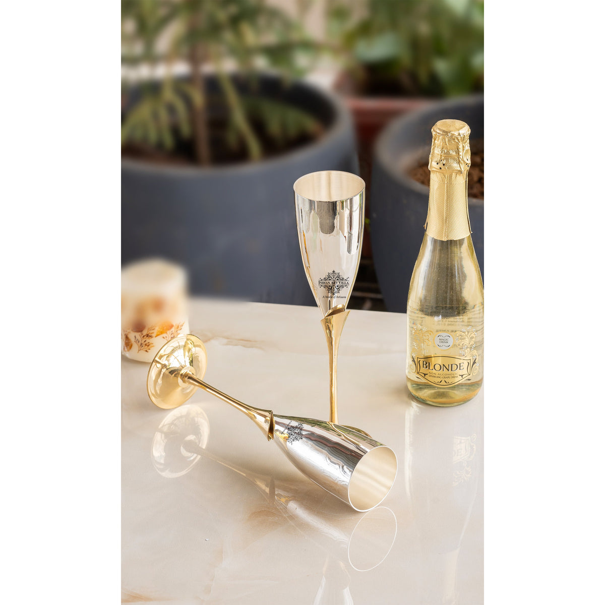 Silver Plated Champagne Flutes Set of 2 with Gift Box