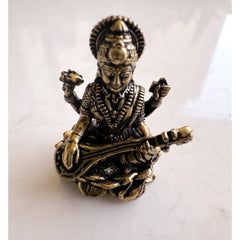 Pure Brass Miniature Saraswati Ji Murti Sitting On Lotus - 2.54 cm