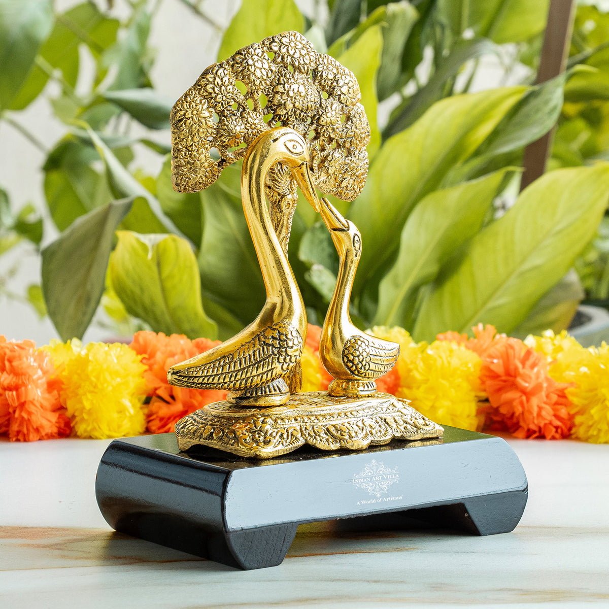 Brass Finish Swan Pair Showpiece – 22 cm Décor Gift