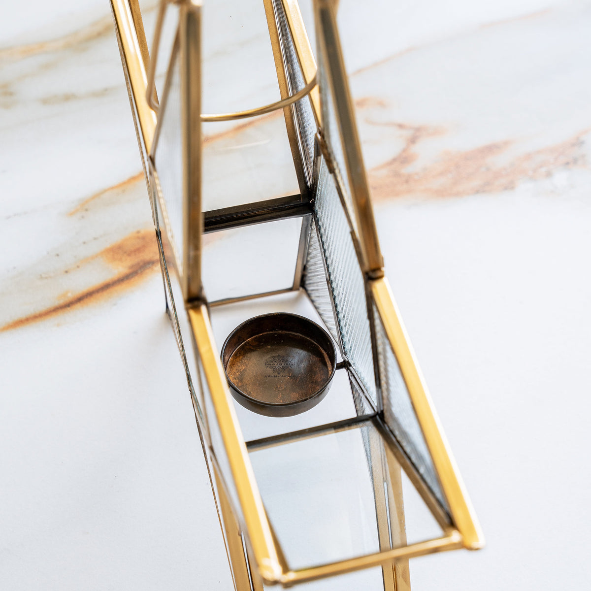 Brass & Glass Star Candle Stand with Handle- Decorative Accent