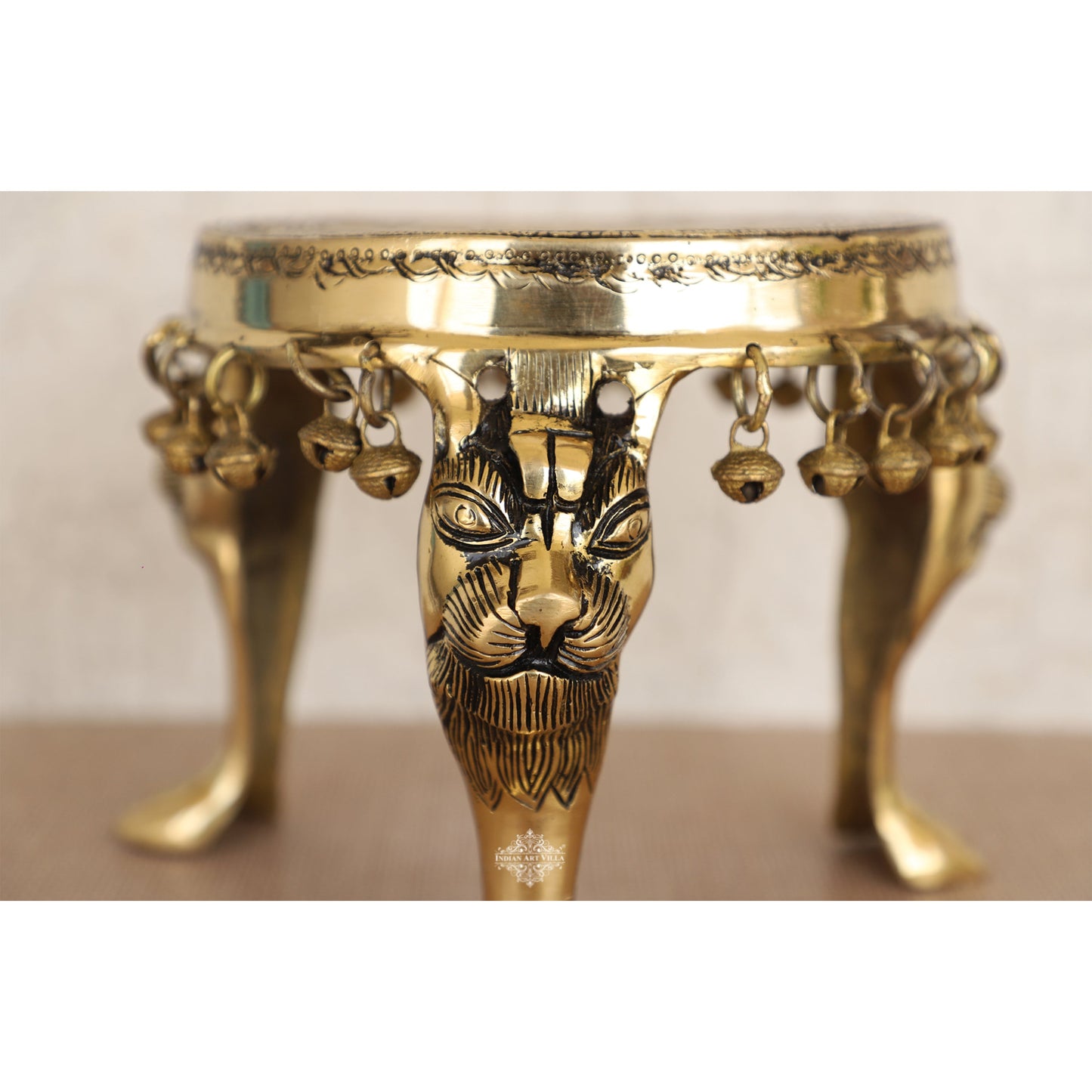 Brass Chowki with Antique Dark Deep Chakra Embossed Design, Decor Item For Home, Hotel & Restaurants, Size- 7.5x19.05 cm