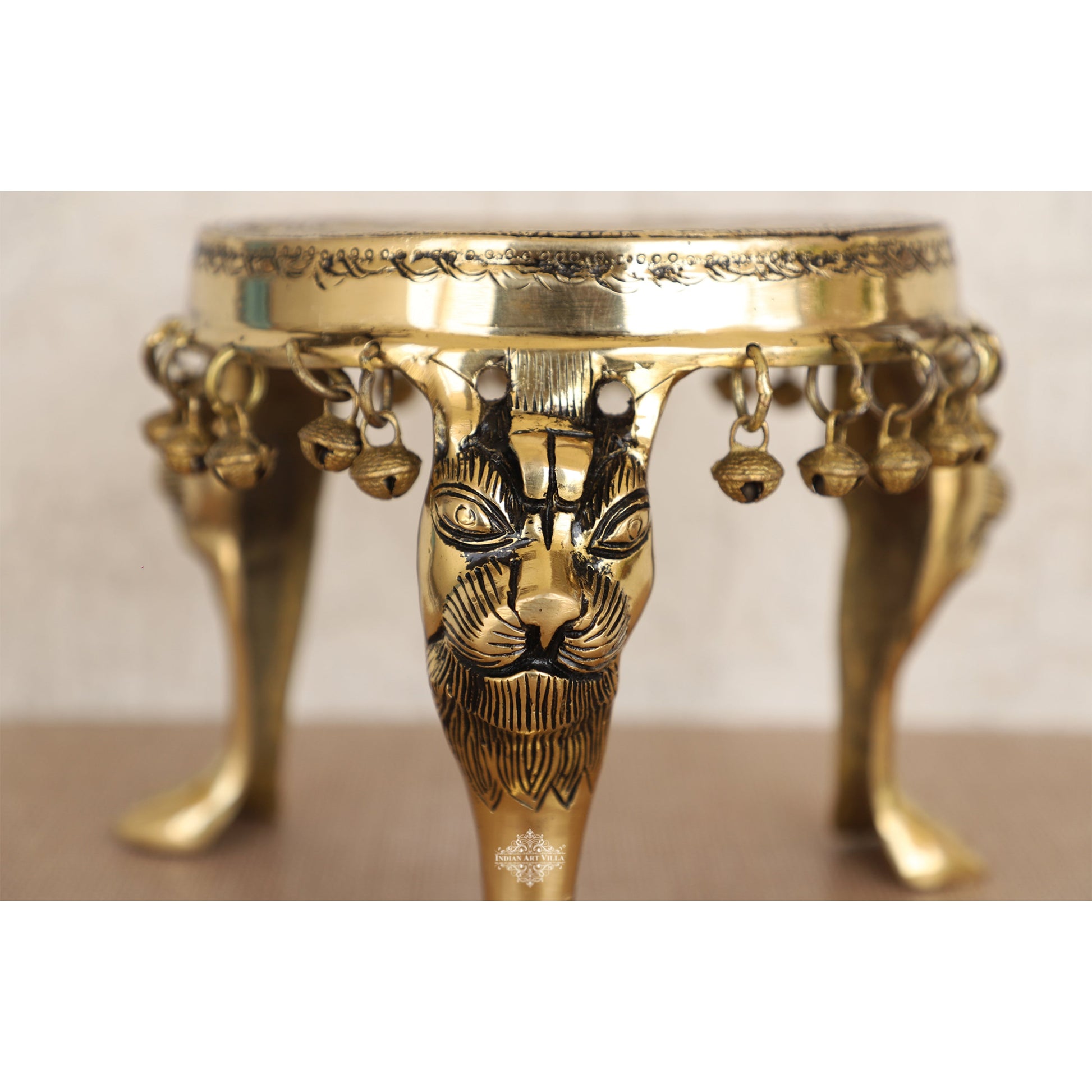 Brass Chowki with Antique Dark Deep Chakra Embossed Design, Decor Item For Home, Hotel & Restaurants, Size- 7.5x19.05 cm