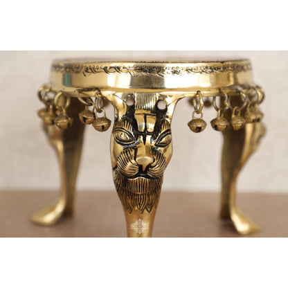 Brass Chowki with Antique Dark Deep Chakra Embossed Design, Decor Item For Home, Hotel & Restaurants, Size- 7.5x19.05 cm