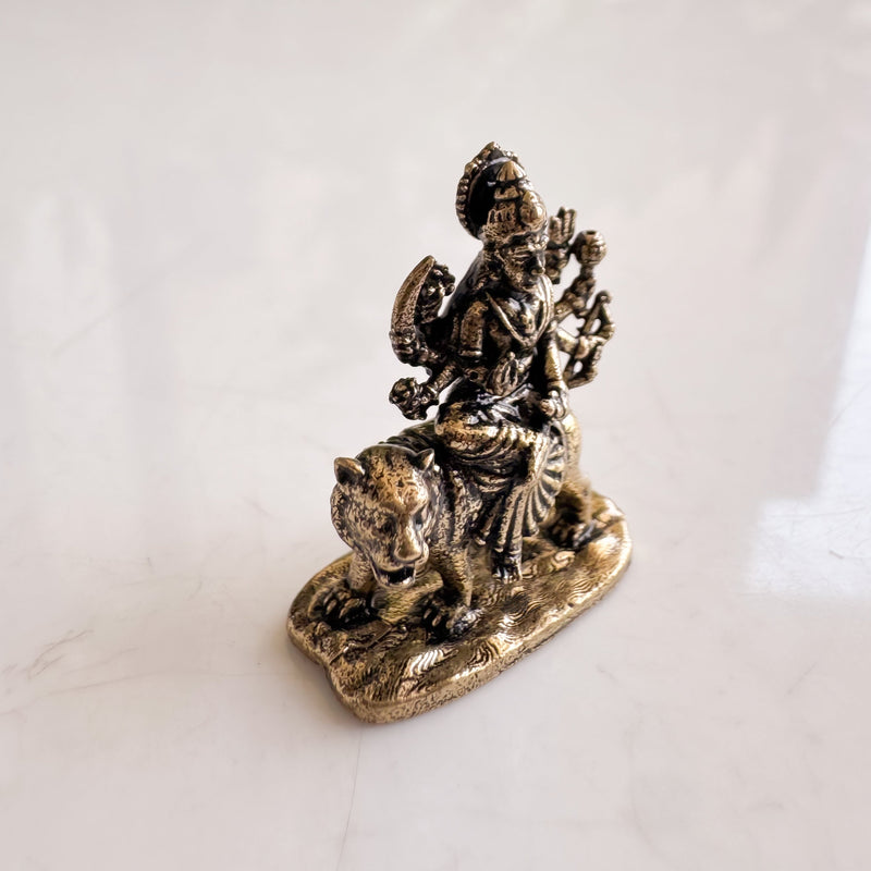 Pure Brass Miniature Durga Ji Sitting on Lion Idol for Pooja