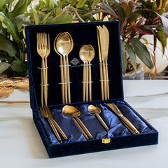 Brass Matt Finish 24 Pcs Cutlery Set with Velvet Box for Dining