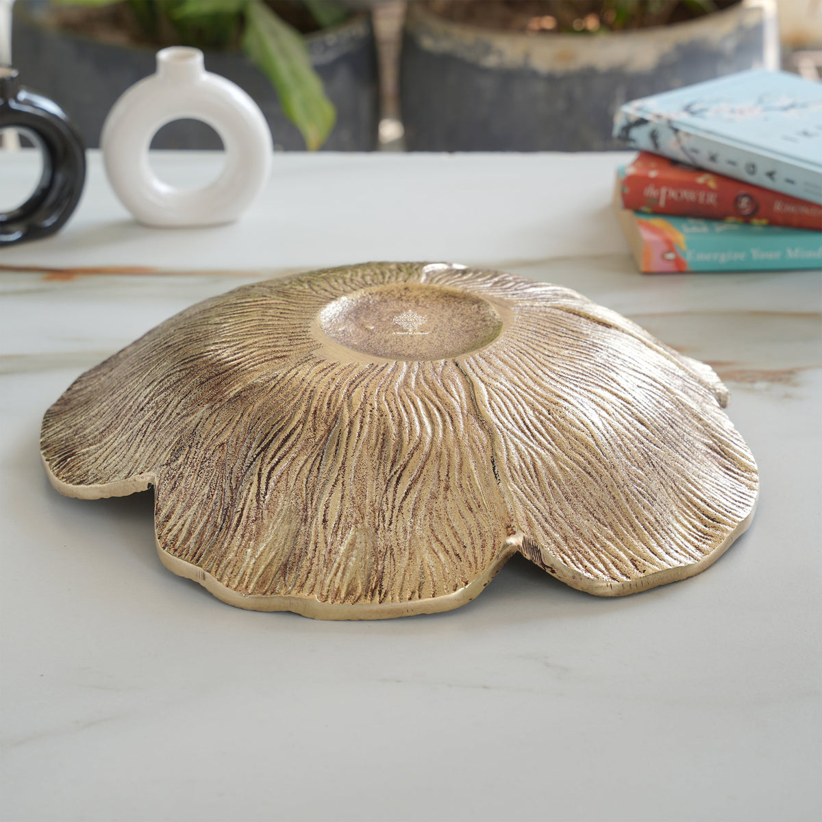 Brass Finish Sunflower Design Tray 13.5 Inches