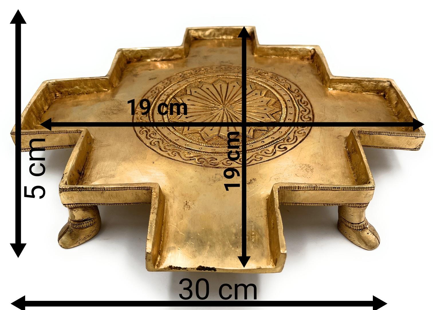 Bhunes Brass Abhishek Patra Plate, Somasutra Ritual Shower Peetam, Handcrafted Brass Mandir Chowki for Pooja, Gold, 12 Inch, 1 Piece