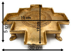 Bhunes Brass Abhishek Patra Plate, Somasutra Ritual Shower Peetam, Handcrafted Brass Mandir Chowki for Pooja, Gold, 12 Inch, 1 Piece