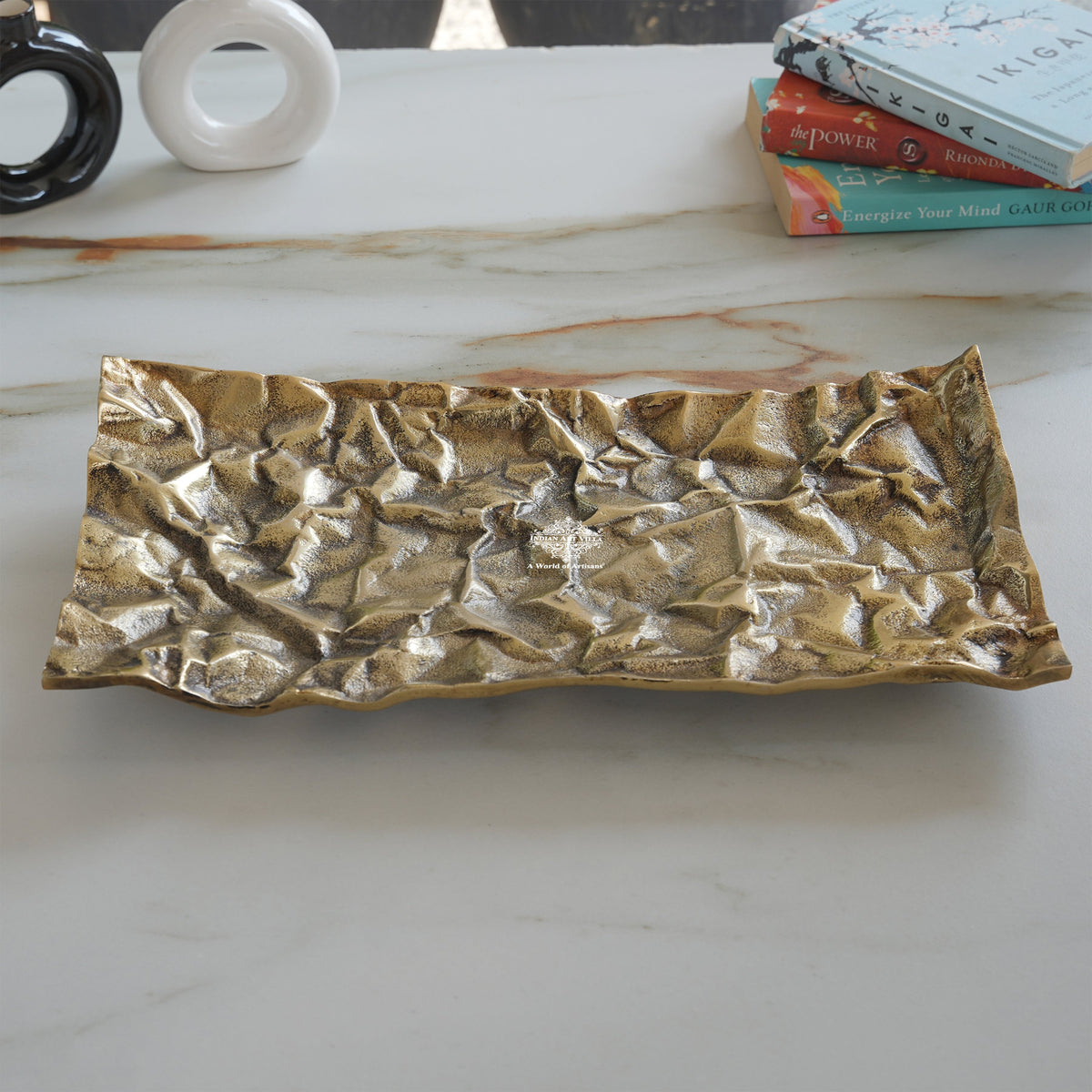 Brass Finish Antique Rough Finish Tray 14.3 Inches