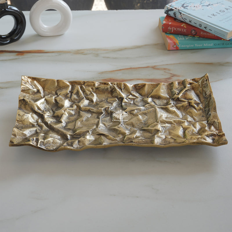 Brass Finish Antique Rough Finish Tray 14.3 Inches