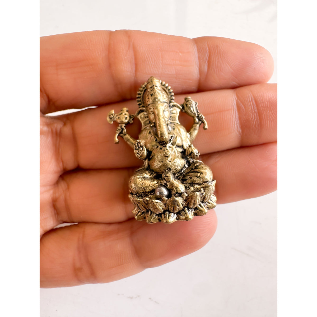 Pure Brass Miniature Ganesh Ji Murti Sitting On Lotus - 3.3 cm