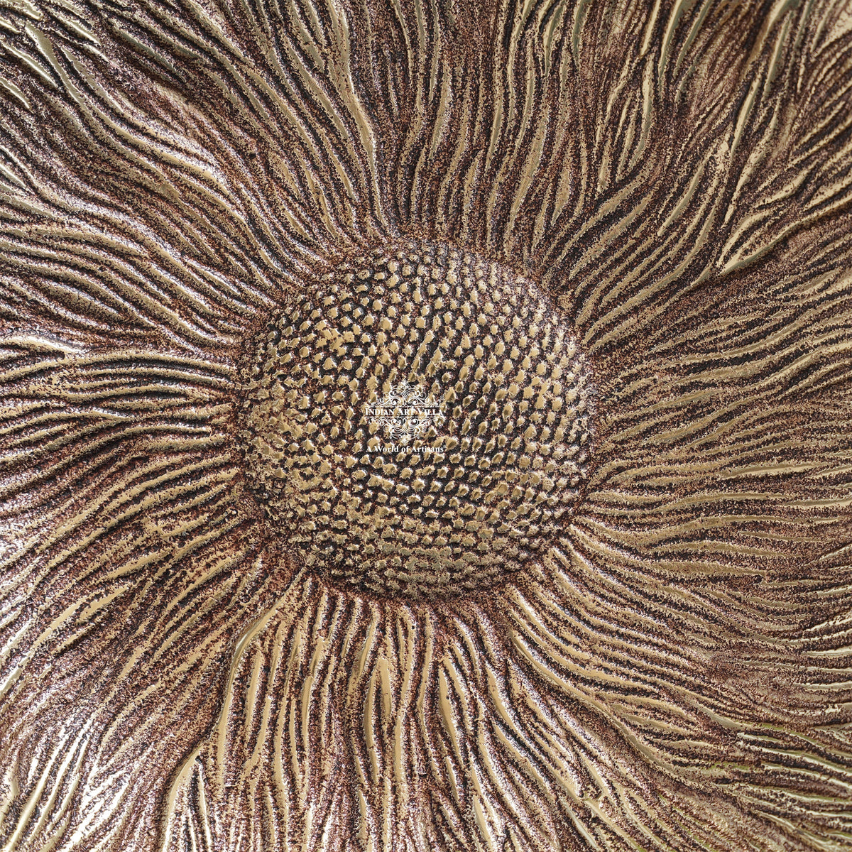 Brass Finish Sunflower Design Tray 13.5 Inches