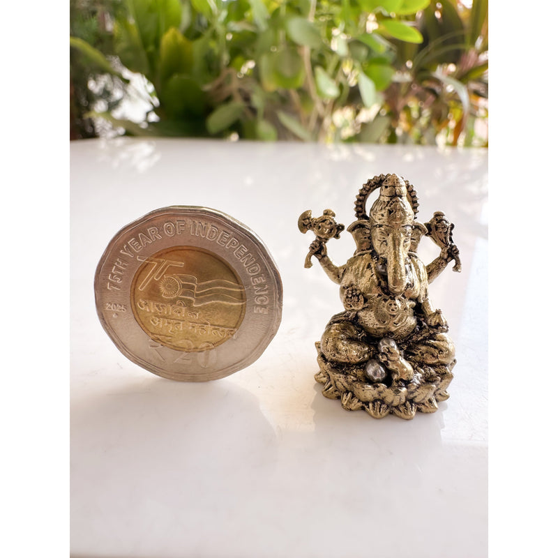 Pure Brass Miniature Ganesh Ji Murti Sitting On Lotus - 3.3 cm