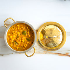 Pure Brass Pot Hammered Design With Tin Lining and Lid