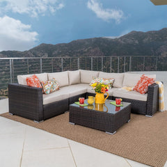 Marea Outdoor Patio Sofa Set 6 seater and 1 Center Table (Brown)