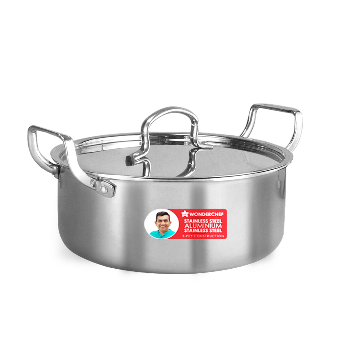 Wonderchef Stella Triply Stainless Steel Casserole with Lid | 22 cm, 3.5 Litres | Compatible with Gas Stove, Induction, 