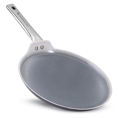 Eco-Glide Dosa Tawa | Chemical-free Ceramic Coating | 28cm | Healthy, Low Oil Meals | Scratch-resistant | Stainless-steel Handle | Gas & Induction Compatible | Grey | Easy to Clean