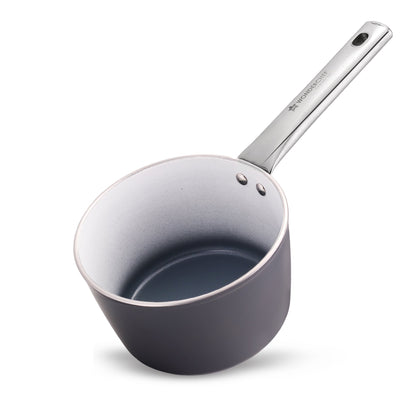 Eco-Glide Saucepan | Chemical-free Ceramic Coating | 16cm, 1.75L | Healthy, Low Oil Meals | Scratch-resistant | Stainless-steel Handle | Gas & Induction Compatible | Grey | Easy to Clean
