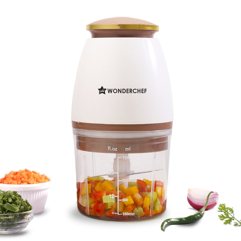 Wonderchef Nutri-chop Pearl Electric Chopper | 4 Sharp Stainless Steel Blades | 700ml | 350W | Chop and Mince Vegetables