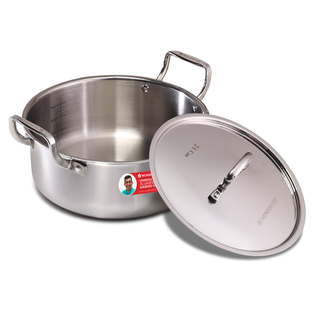 Wonderchef Stella Triply Stainless Steel Casserole with Lid | 24 cm, 4.5 Litres | Compatible with Gas Stove, Induction, 